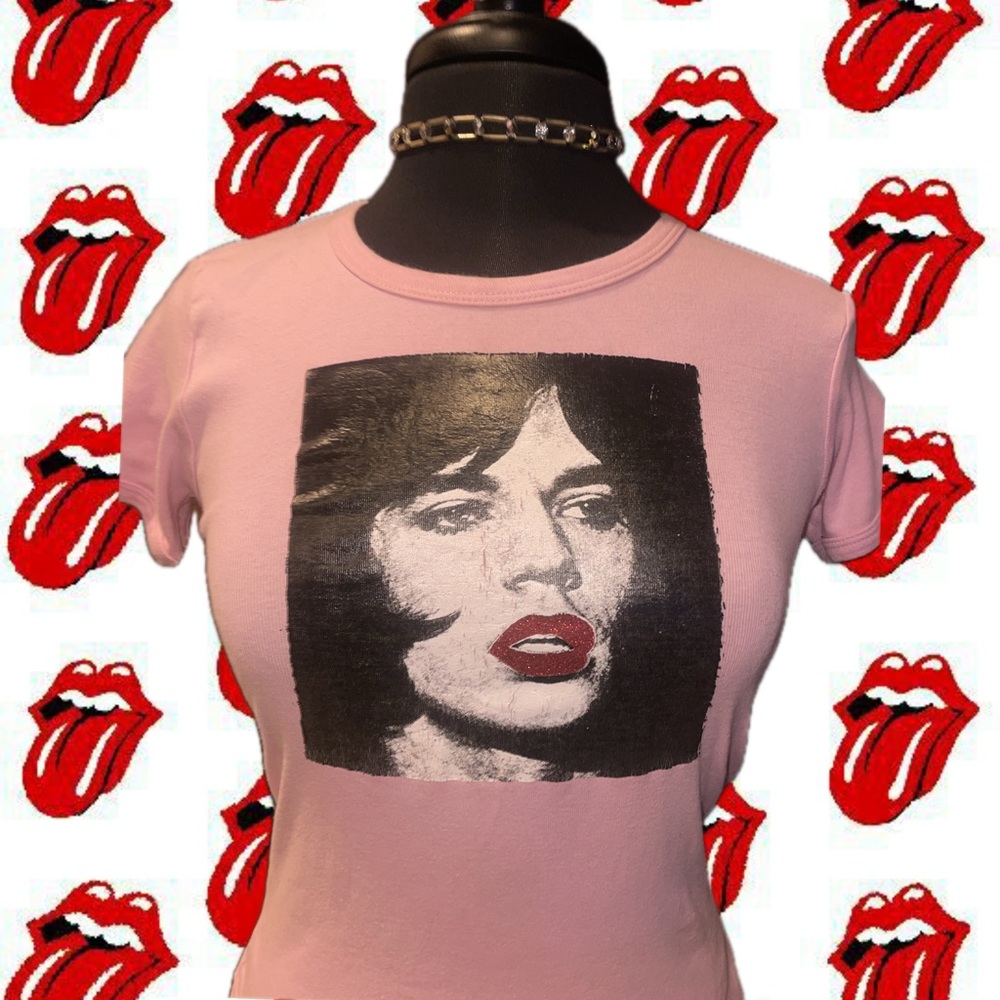 Smashing Grandpa Mick Jagger Glitter lips tee
